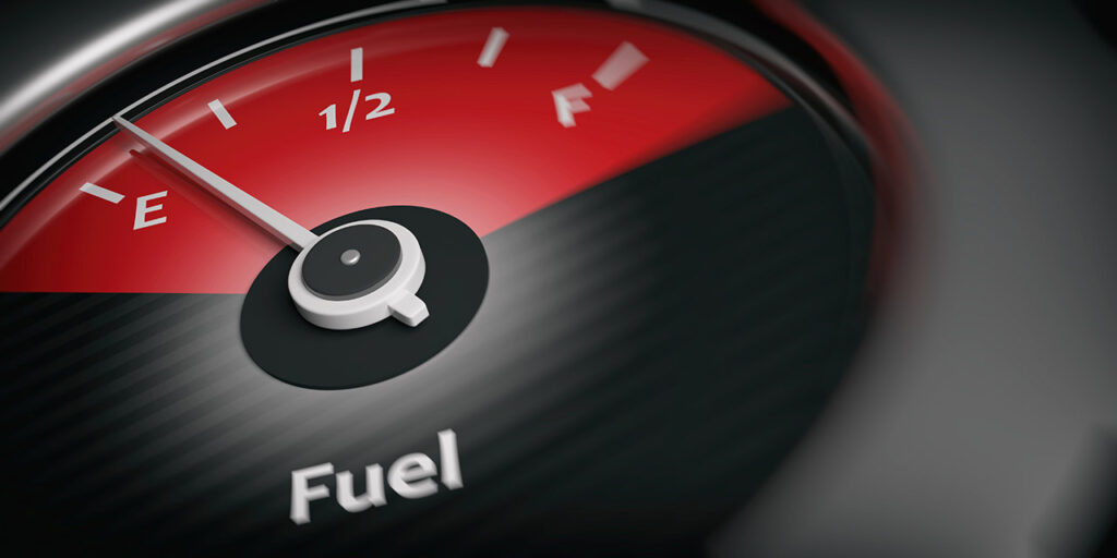Car indicator fuel gauge showing empty